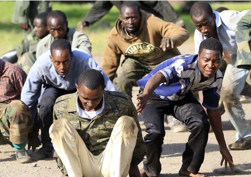 M23 rebel recruits participate in a training session in eastern Democratic Republic of Congo