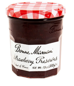 Bonne Maman and Trader Joe’s have big fruit flavor and big strawberry pieces.
