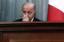 France's Foreign Minister Laurent Fabius attends a news conference after a meeting with his Russian counterpart Sergei Lavrov in Moscow