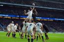 England's flanker Tom Wood (L) vies for the ball in a line-out against New Zealand at Twickenham Stadium, southwest of London on November 8, 2014