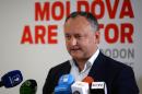 Presidential candidate Igor Dodon gives a press conference after polls closed at the Socialists Party of Moldova (PSRM) headquarters in Chisinau, on October 30, 2016