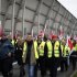Employees of German air carrier Lufthansa take part in a five-hour warning strike at the Fraport airport in Frankfurt