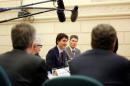 Canada's PM Trudeau speaks during a meeting with mayors of major Canadian cities on Parliament Hill in Ottawa