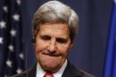 U.S. Secretary of State Kerry pauses at a news conference in Geneva