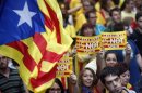 Separatist protesters demonstrate during Catalunya's National Day in central Barcelona