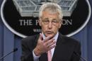U.S. Secretary of Defense Hagel speaks at a news conference at the Pentagon in Washington