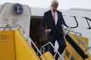 U.S. Secretary of State Kerry leaves his plane at Vienna International Airport