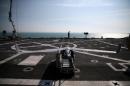 A ScanEagle drone sits on the deck of the USS Ponce, in this December 6, 2013 photo, in Manama, Bahrain