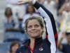 Kim Clijsters of Belgium waves to the crowd after she lost to Laura Robson of Great Britain in the second round of play at the 2012 US Open tennis tournament,  Wednesday, Aug. 29, 2012, in New York. (AP Photo/Mel C. Evans)