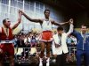 Teofilo Stevenson (centre) with a gold medal at the 1980 Moscow Olympics