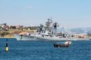 Russian destroyer Smetlivy leaves the harbour at the Crimean port of Sevastopol