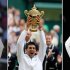 This combo made from 2009, left, 2008, center, and 2011 file photos shows from left: Roger Federer, Rafael Nadal and Novak Djokovic after winning at Wimbledon. As Novak Djokovic, Rafael Nadal and Roger Federer step back on the grass at Wimbledon, each has reason to believe he'll be hoisting the trophy overhead in two weeks' time. Indeed, it's tough to imagine anyone outside that trio winning this year's championship at the All England Club, where play begins Monday June 25, 2012. (AP Photo/FILE)