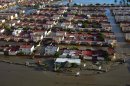 An aerial view of a flooded neighbourhood is seen in Acapulco