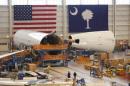 Sections of a 787 Dreamliner being built for Air India are seen at Boeing's final assembly building in North Charleston