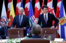 U.S. Vice President Biden and Canada's PM Trudeau arrive at the First Ministers' meeting in Ottawa
