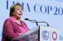 Chile's President Bachelet delivers a speech during the High Level Segment of the U.N. Climate Change Conference COP 20 in Lima