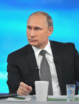Russian President Vladimir Putin,listens during an &hellip;