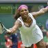Serena Williams of the U.S. hits a return to Melinda Czink of Hungary during their women's singles tennis match at the Wimbledon tennis championships in London