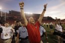 Georgia head coach Mark Richt celebrates after their 44-41 win over LSU in an NCAA football game, Saturday, Sept. 28, 2013, in Athens, Ga. (AP Photo/John Bazemore)