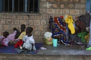 South Sudanese IDPs lay on a floor of a school building where people from five different tribes found shelter, in Juba