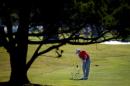 Andrew Svoboda hits his ball on the first fairway during the final round of the McGladrey Classic golf tournament on Sunday, Oct. 26, 2014, in St. Simons Island, Ga. (AP Photo/Stephen B. Morton)