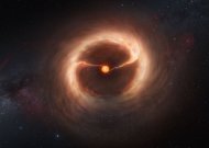 Impressão artística do disco de gás e poeira cósmica ao redor da jovem estrela HD 142527