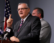 Maricopa County Sheriff Joe Arpaio announces Tuesday, July 17, 2012, in Phoenix that President Obama's birth certificate, as presented by the White House in April 2011, is a forgery based on an investigation by the Sheriff's office. (AP Photo/Matt York)
