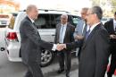 Kirkuk province's Kurdish governor Najim al-Din Omar Karim (R) and Iraqi Oil Minister Abdelkarim al-Luaybi (2ndR) welcome BP chief executive Bob Dudley on November 6, 2013 in Kirkuk