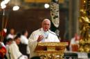 Pope Francis speaks during a mass at St. Mary Major's Basilica in Rome, Italy