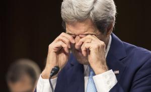 U.S. Secretary of State Kerry wipes his eyes as he &hellip;