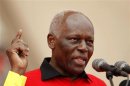 Angola's president and leader of the ruling MPLA party Jose Eduardo dos Santos addresses supporters during the party's last rally for the parliamentary elections in Camama