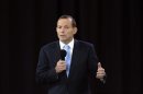 File picture shows opposition leader Abbott talking during the People's Forum with Australian PM Rudd in Sydney