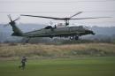 Marine One with US President Barack Obama aboard prepares to land in Newport, Wales on September 3, 2014