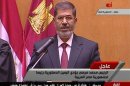 Egypt's first Islamist president Mohamed Mursi attends his swearing in ceremony in this still image from a video footage in Cairo