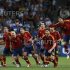 Spain's players celebrate after defeating Portugal in Euro 2012 semi-final soccer match in Donetsk