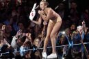 Singer Miley Cyrus performs "Blurred Lines" during the 2013 MTV Video Music Awards in New York